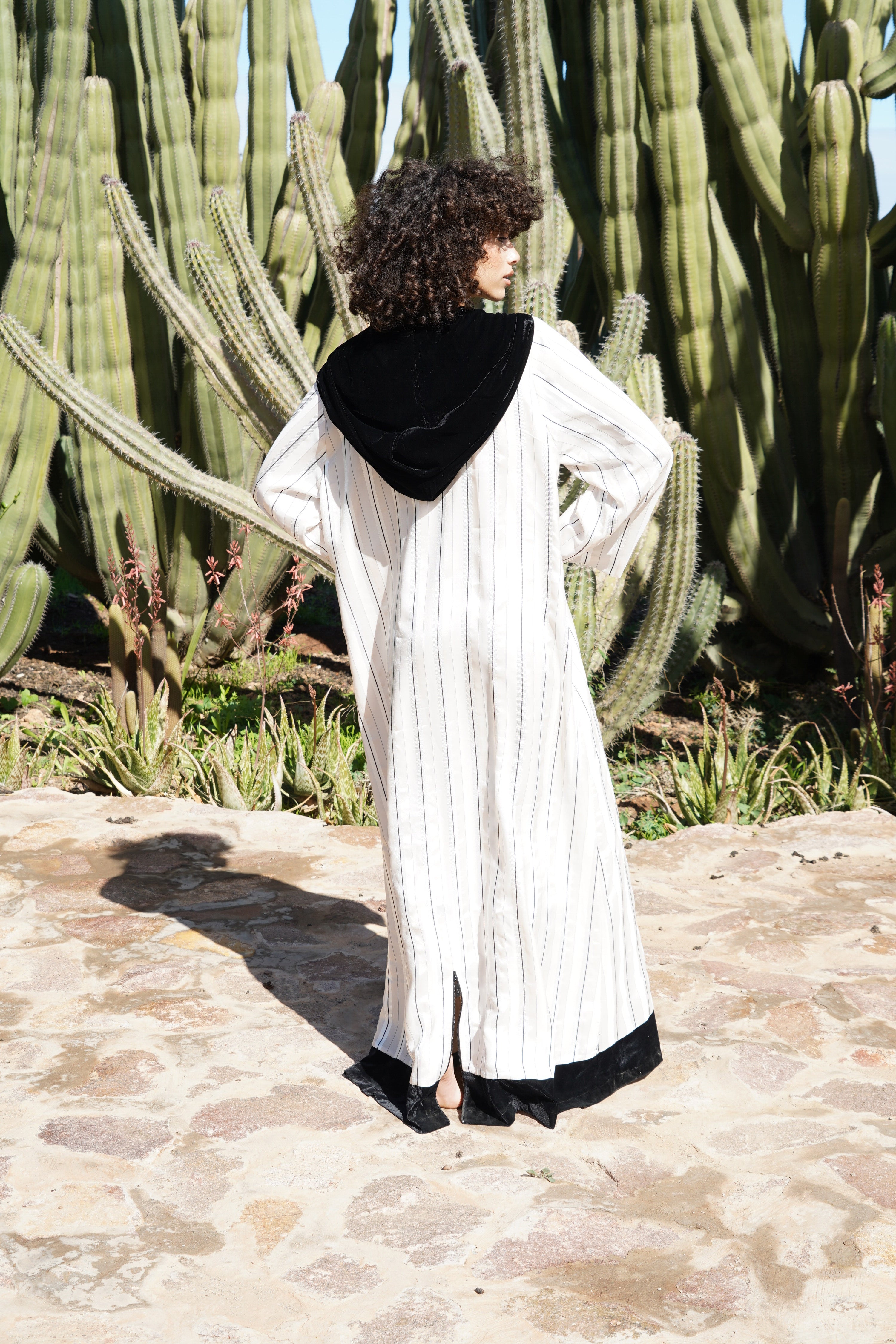 IVORY PINSTRIPE HOOD