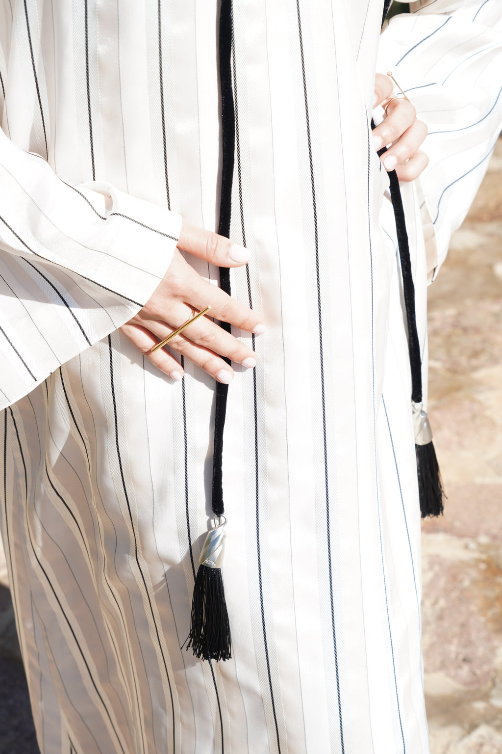 IVORY PINSTRIPE HOOD